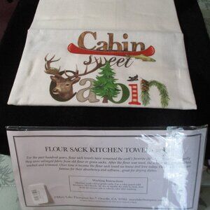 Flour Sack Kitchen Towel 30" x 30" Cabin Sweet Cabin Deer by Mary-Lake Thompson